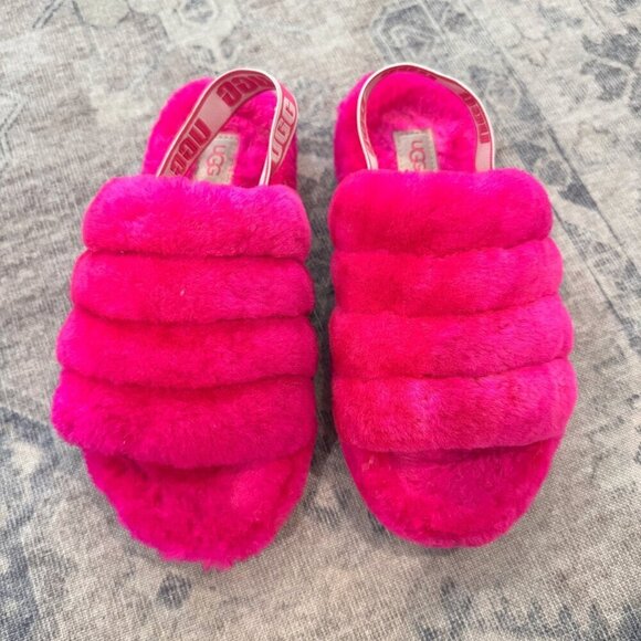 Ugg Fluff Yeah Slide Slippers Open Toe Sandals Cozy Lounge Casual Pink Size 4 - Picture 8 of 8